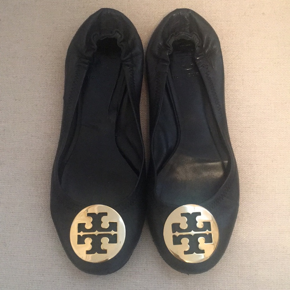 Tory Burch black leather Reva ballet flats